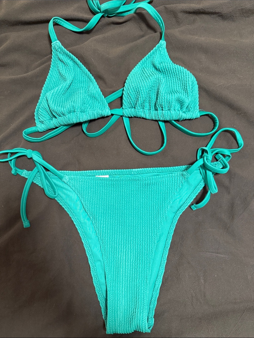 aerie Teal Textured Triangle Bikini Set